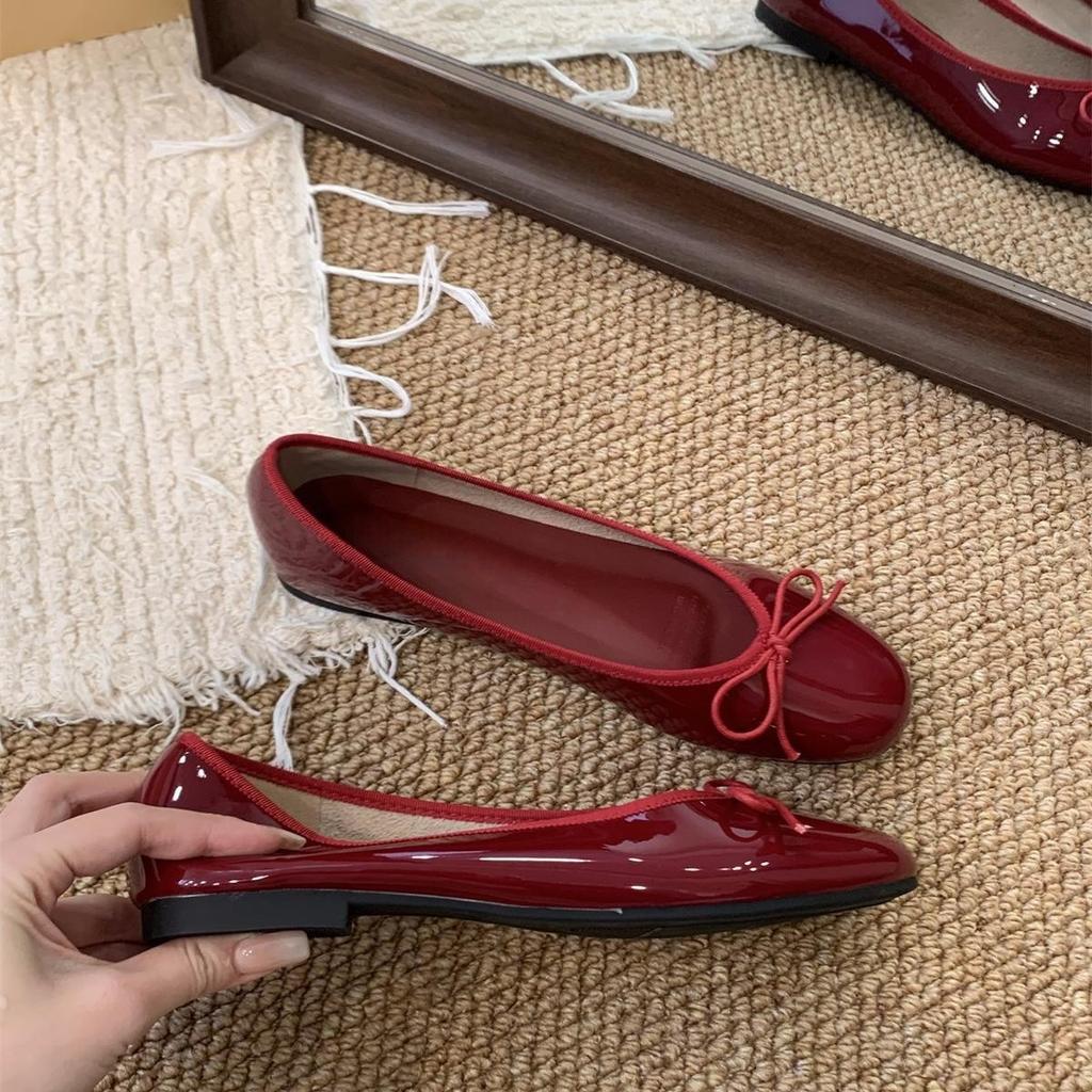 Flat-bottomed French Small Red Single Shoes Women's Shoes 2025 Spring Bow Soft Sole with Skirt Ballet Evening Shoes