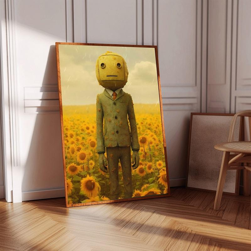Vintage Lonely Boy Bot Toy Sunflowers Posters Wall Art Canvas Painting Nordic Poster Print Wall  for Kidsroom Nursery Decor