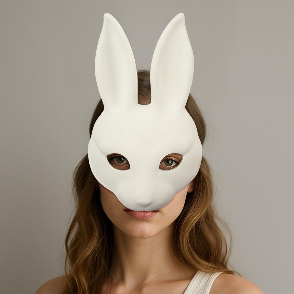 Realistická bílá králičí maska Novinka Králičí obličej PU kožená maska DIY řemesla Pohodlné nošení Anime maska Rekvizity