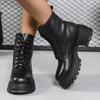 Fashion Punk Style Chunky Heeled Combat Boots for Women Black Pu Leather Platform Ankle Boots Woman Thick Sole Non Slip Motorcycle Botas