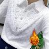 White All-match Fashion Jacquard Open Stitch Shirt Long Sleeve  Office Lady Chic Sexy Spring Autumn Loose Casual Blouse