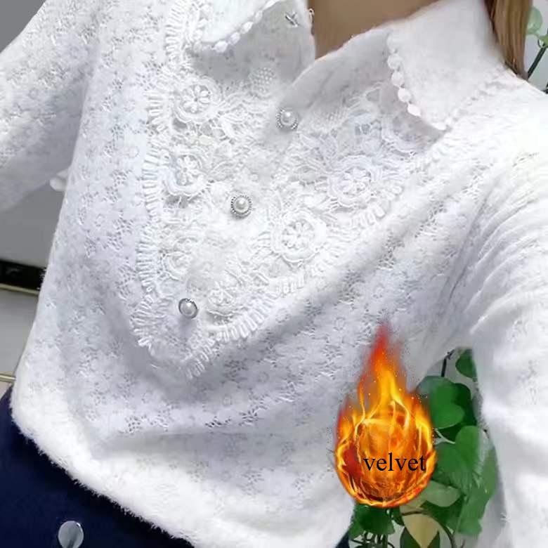 White All-match Fashion Jacquard Open Stitch Shirt Long Sleeve  Office Lady Chic Sexy Spring Autumn Loose Casual Blouse