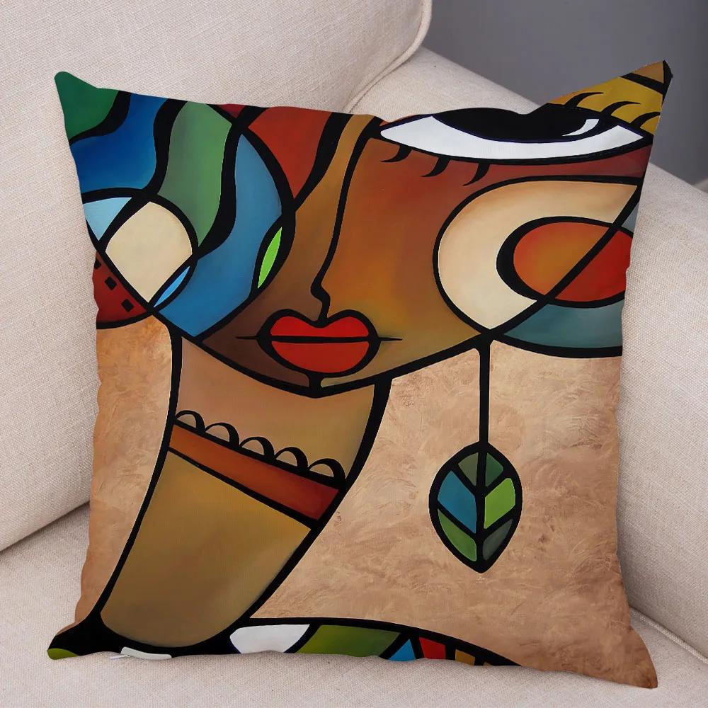 Abstract Painting Cushion Cover Decoration Nordic Style Colorful Cartoon Girl Pillowcase Sofa Home