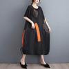 Summer New Loose Casual Embroidered Dress Color Block Hem Drawstring Slimming Women's Fashionable Artistic Clothing Dress