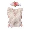 Infant Lace Backless Bodysuit Sleeveless Romper with Bowknot Flower Headband Photo Props for Photoshoots And Parties