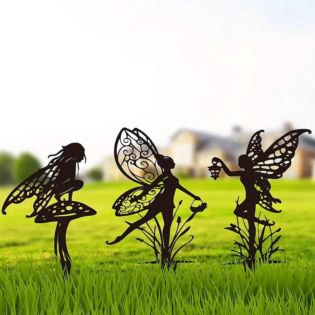 Garten Dekorations Blumen Elfen 3er Set, Metall Märchen Statue, Geeignet für Hof, Blumentopf, Rasen, Dekoration Geschenk