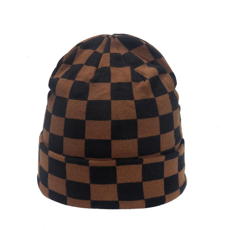 Japanese and Korean Version of Autumn and Winter Niche Trend Versatile Checkerboard Knitted Hat Small Face Versatile Internet Celebrity Wool Hat Women