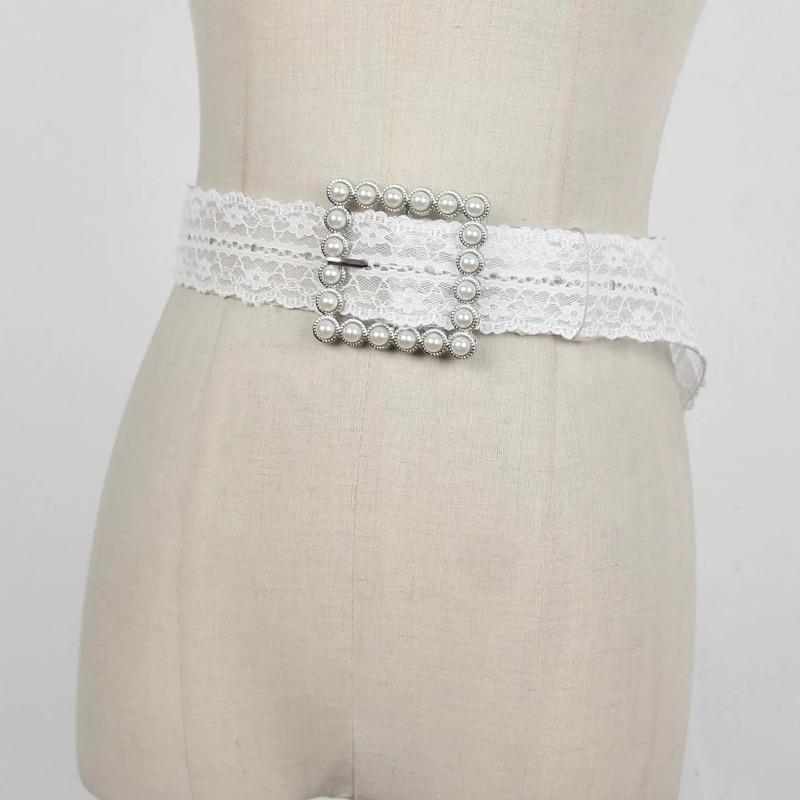 Korean-Style Instagram-Inspired Pearl-Buckle White Lace Belt – FashionableTrendy and Versatile for Dresses with a Unique Design