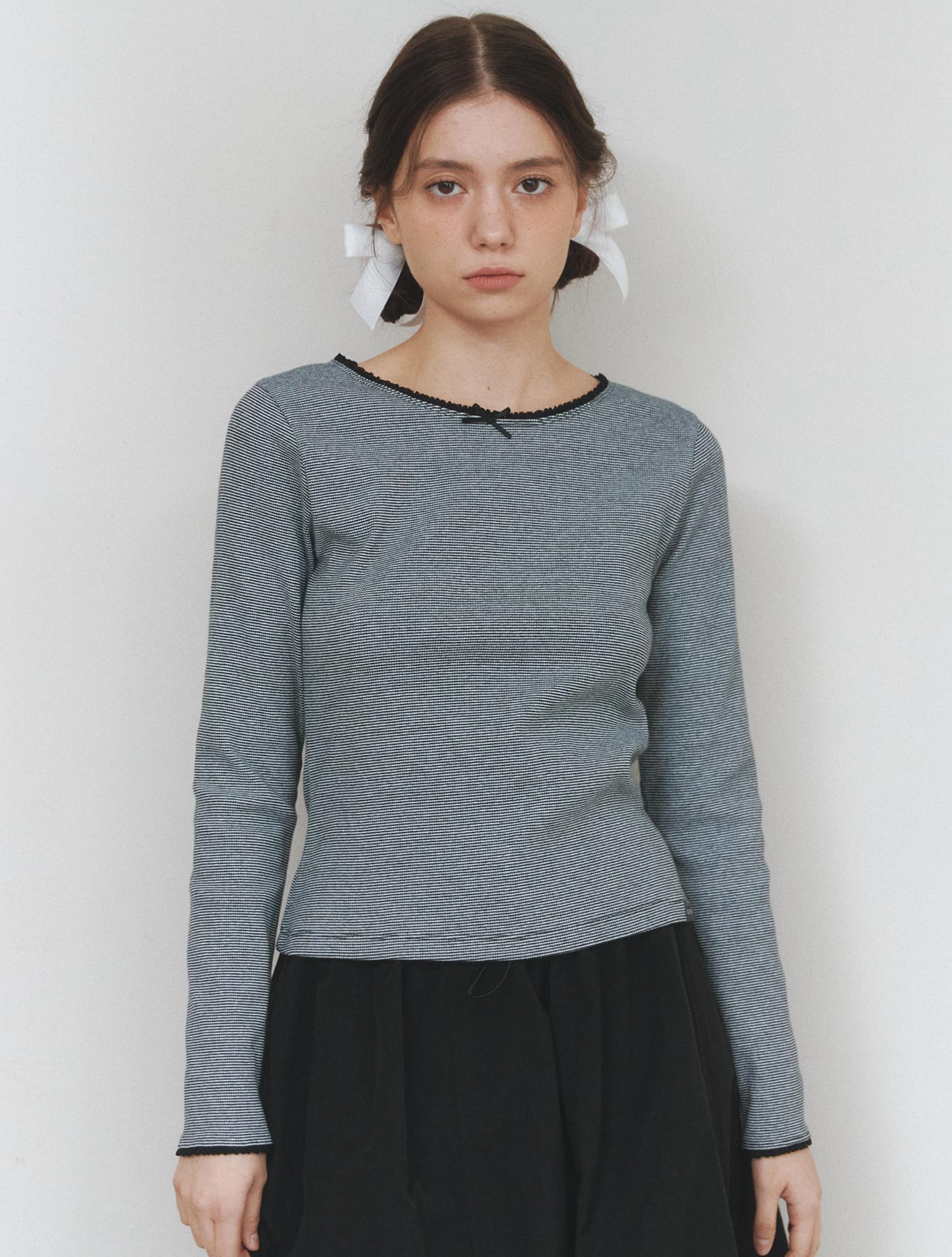 Cluny Waffle Lace Detail Long Sleeve T-Shirt - Black Black/Free