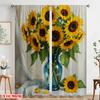 2pcs 2D Flat Printing Curtains Sunflowers Vase Fruit Painting Fabric Without Electricity Birthday Party Use for New Year and