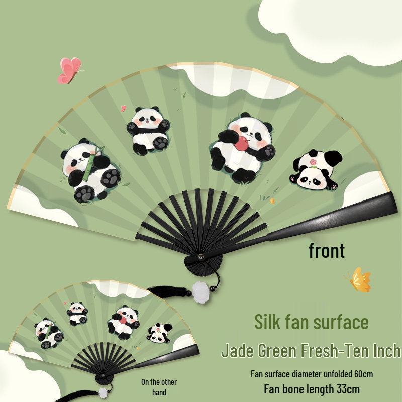 Children's Day Gift: Panda-Themed Silk Folding Hand Fan in Ancient Chinese Style - Portable and Cute for Dance