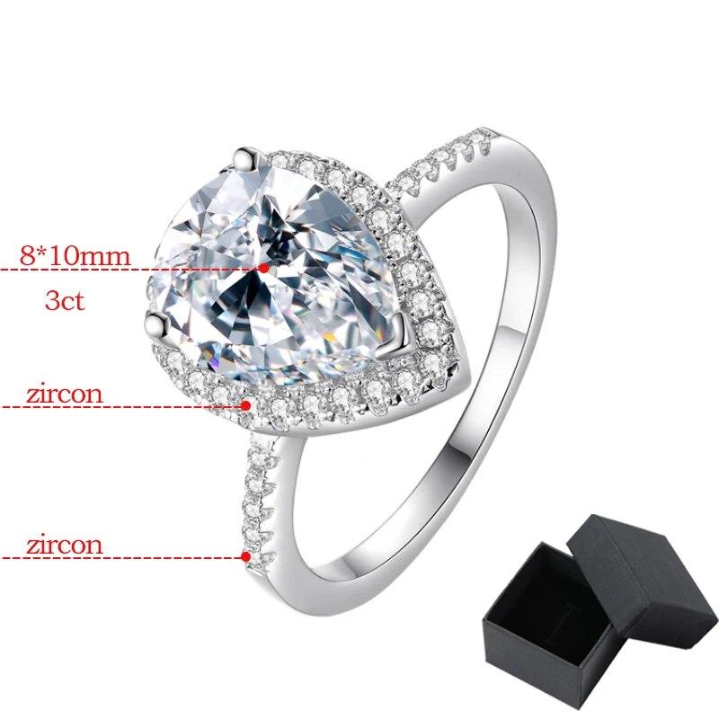 Bague Moissanite Véritable Taille Poire 3CT 8*10mm pour Femmes Bijou Étincelant de Qualité de Luxe Argent Sterling S925 Alliance