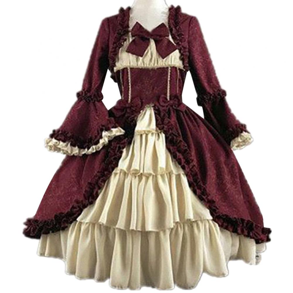 Sukienka Lolita w kolorze truskawkowym, średniowieczna, retro, gotycka, dworska, lolita, kwadratowy dekolt, talia, łączona, kokarda