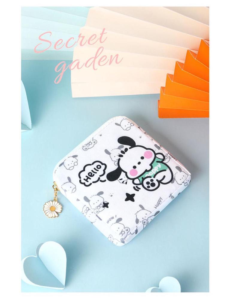 Cartoon Waterproof Menstrual Pad & Sanitary Napkin Storage Bag - Portable with Slots for Charging Cable, Coins, Lipstick