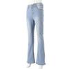 Women Jeans High Waist Flared Hem Slim Fit Button Closure Gradient Color Matching Full Length Pockets Bell-bottomed Pants Denim Trousers