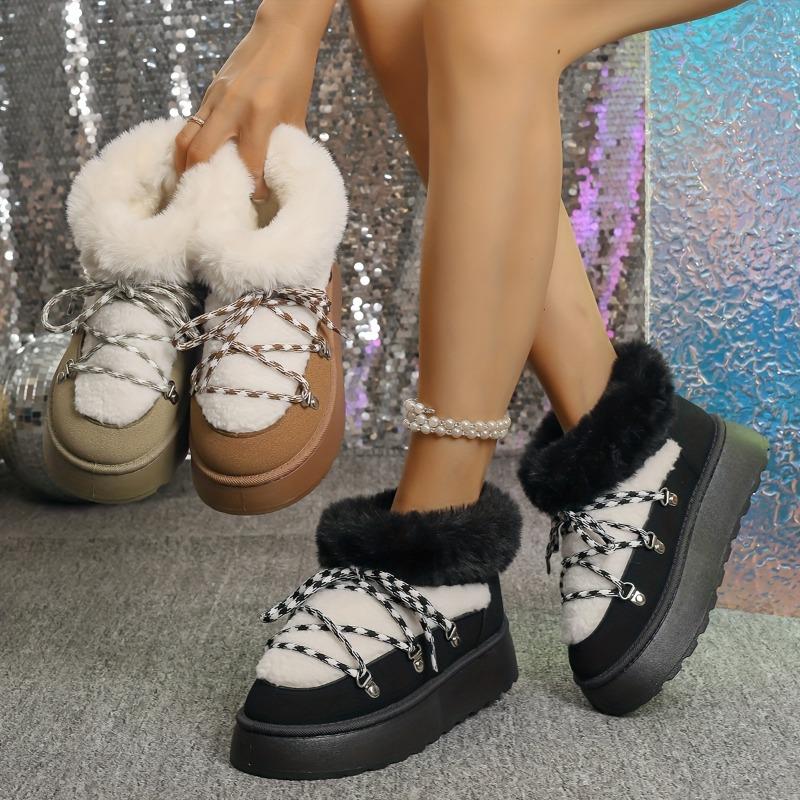Winter New Snow Shoes Big Size Flat Bottom Short Tube Female Padded Thickened Warm Snow Boots Female