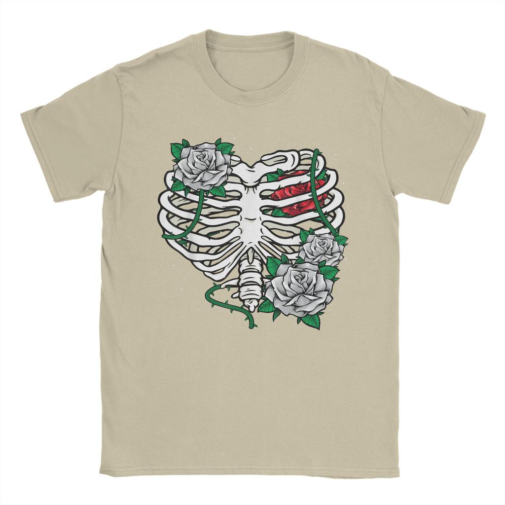 Skeleton Rib Cage With Flowers Halloween XRay Skeleton Candy T Shirt Summer Y2K Funny T Shirts Cotton Tee Shirt For Men Tees