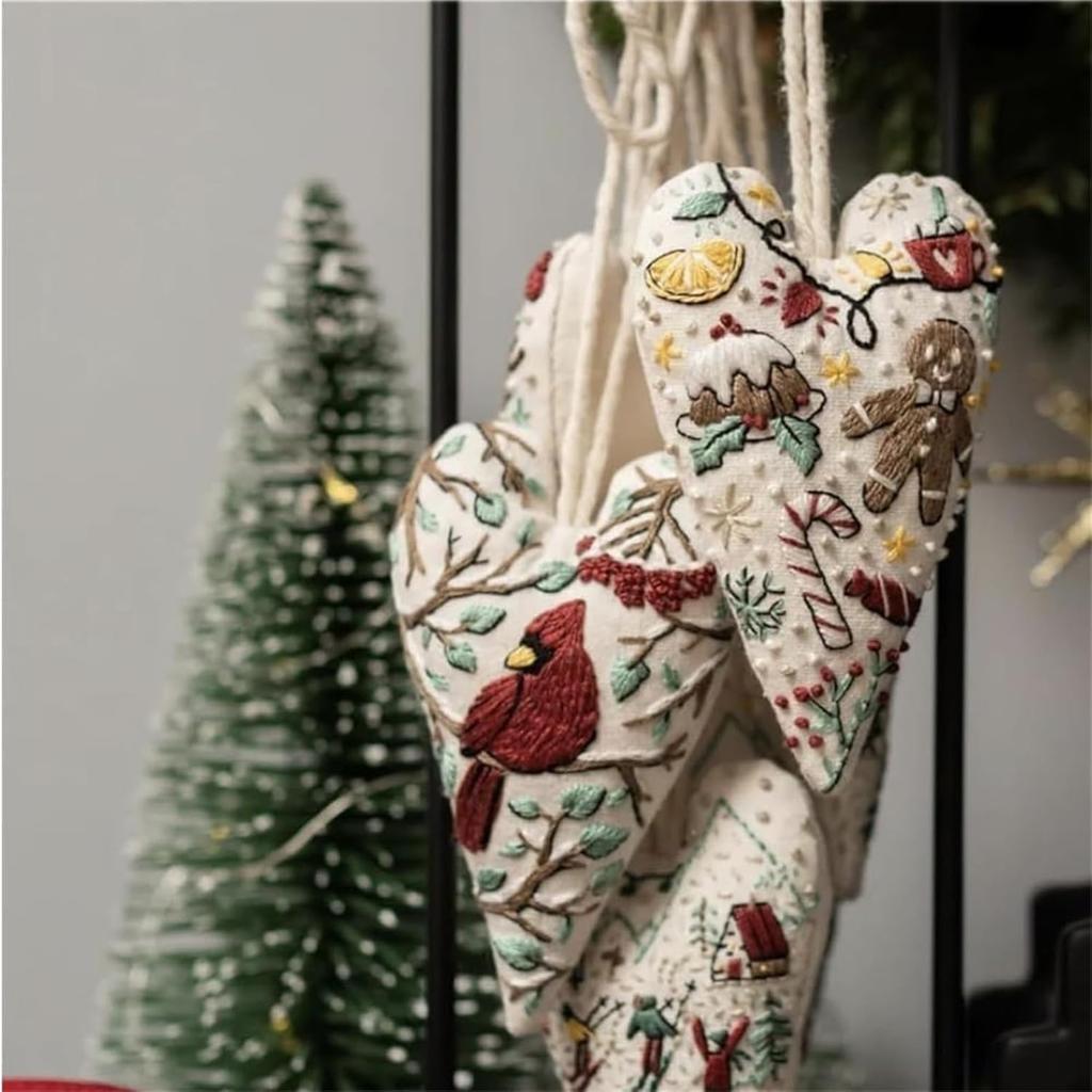 8 Sets Embroidery Christmas Ornament Kits with Needle and Thread Heart Christmas Embroidery Kit Heart Cross Stitch Kit