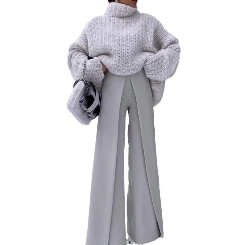 2023 Autumn/Winter European & American Versatile Loose Solid Color Sweater & Pants Set