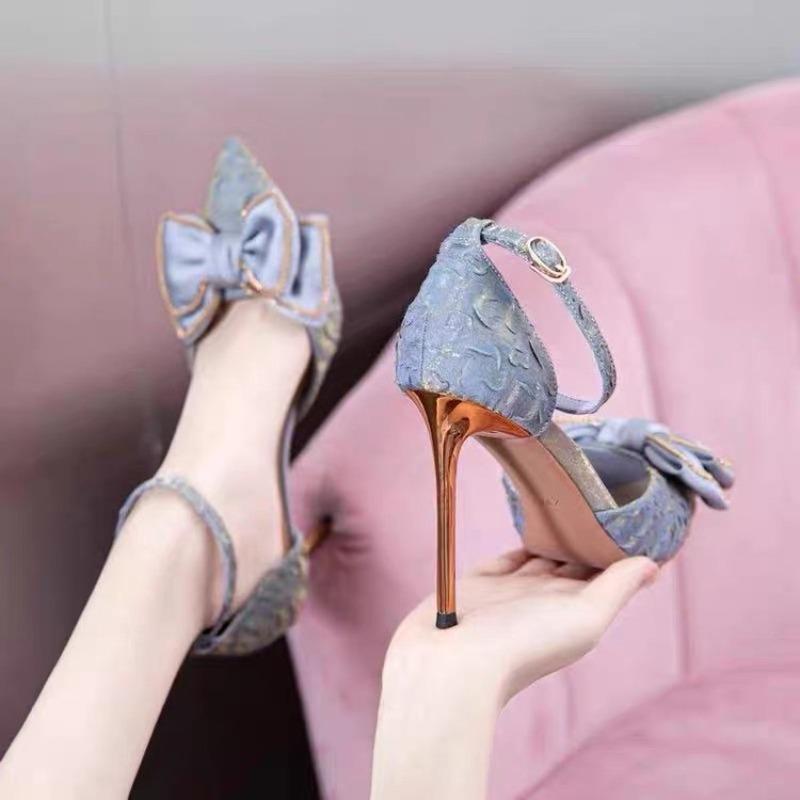 

2024 High Heels Fashion Pointed Toe Bowknot Women Heel Shoes Ladies Shoes Office Party Wedding Shoes Women Pumps Stiletto Q48