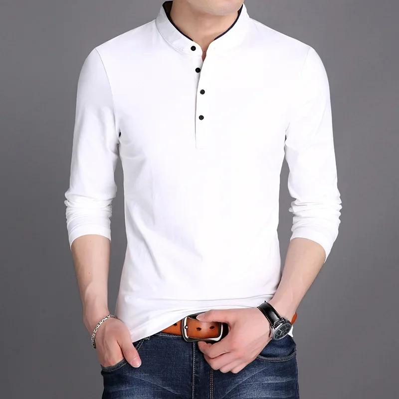 2026 Brandneues Frühlings-T-Shirt für Herren Langärmeliges T-Shirt für Herren Vertikaler Kragen Einfarbige T-Shirts Herren Poloshirt Herren Oberteile T-Shirts