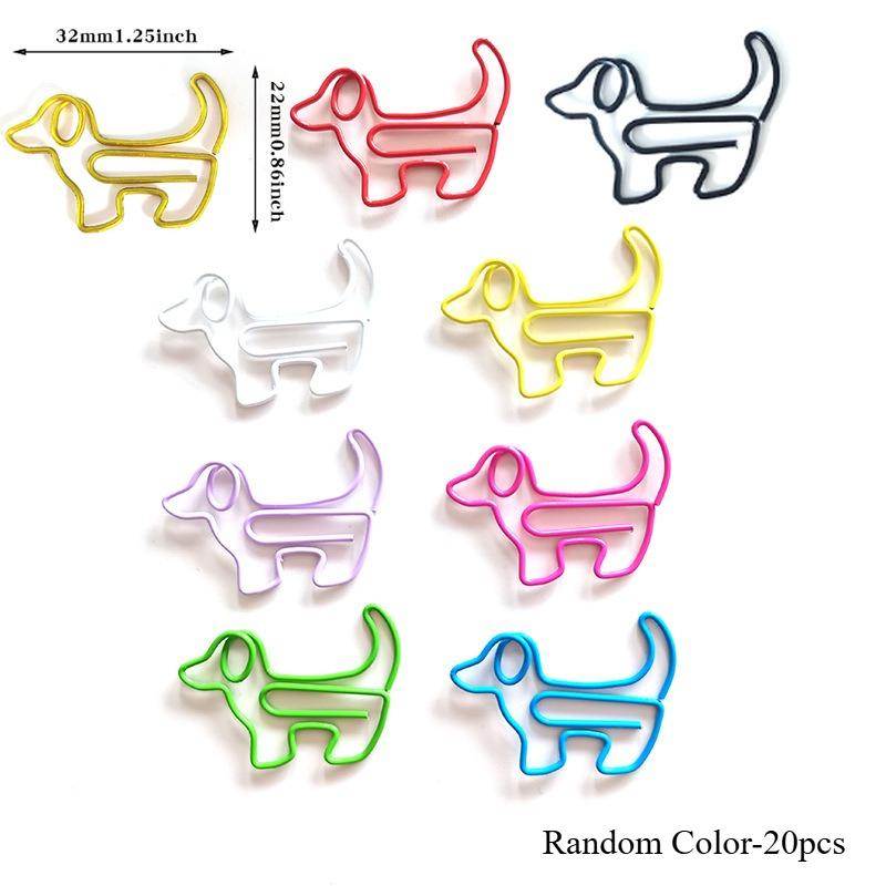 20pcs Metal Paper Clips Cat Dog Musical Notes Assorted Color Paperclips Bookmark Teacher Office Supplies