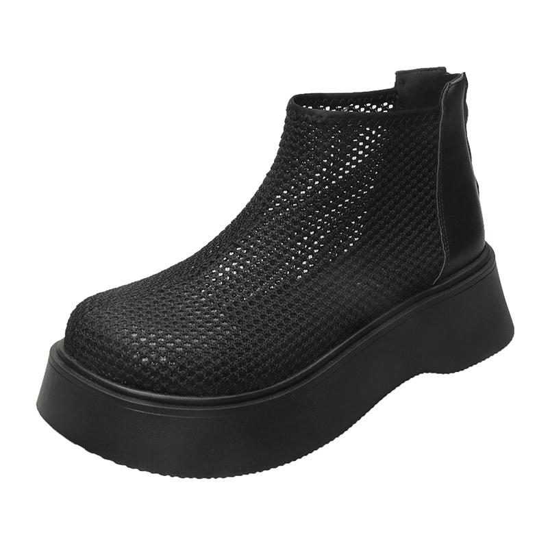 

Fashion Summer New Style Round Head Mesh Cloth Breathable Rear Zipper Waterproof Platform Anti-slip Wear-resistant Short Boots 35