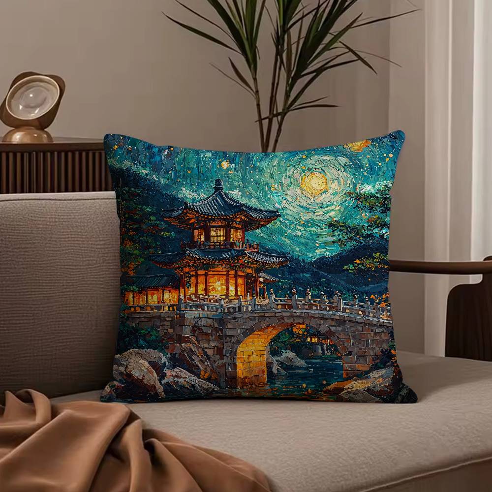 ART Korea Foguo Temple Pillow Case Anti-dustmite Pillowcase Invisible zipper silky short plush Sofa cushion cover