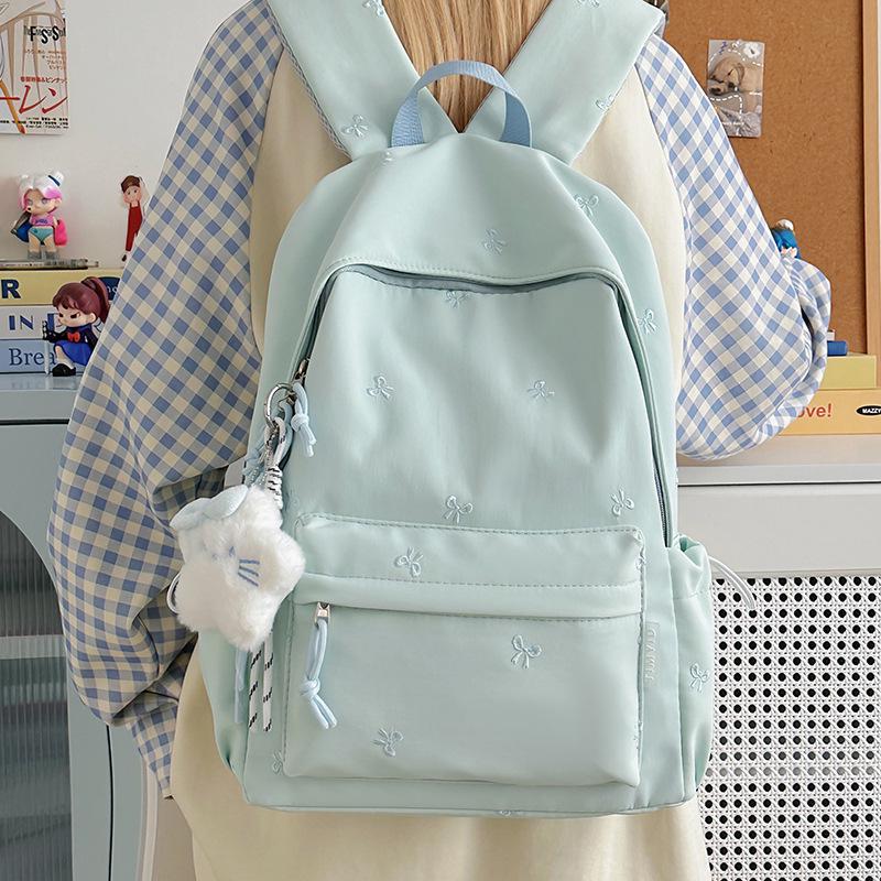 Girls' Versatile Shoulder Bag: Cute Embroidered Bow Backpack for Students and Travel