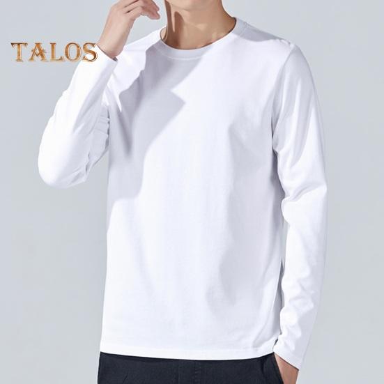 Menn Sport Topp Løs Ren Farge Rundhals Bunn Klær Langermet Hjemmeklær Gym Løping Basketball T-skjorte