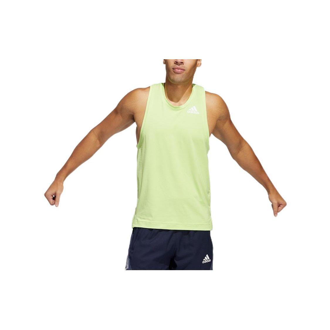 

Adidas Solid Color Letter Logo Print Tank Top Men Tops Green HE6984