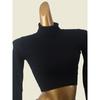 South Korea Fashion Brand H Home High Neck Short Knitwear Winter Bare Midriff Slim Fit Sunken Stripe Sexy Sexy Top Female