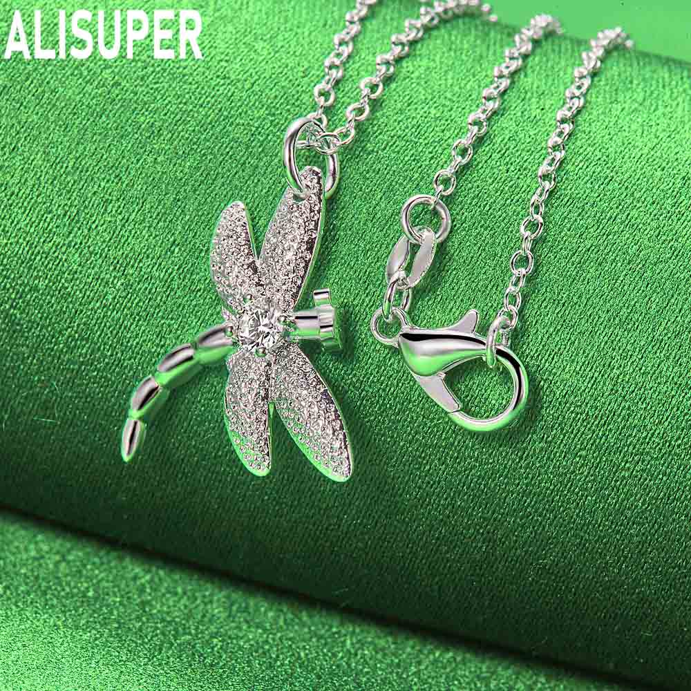 925 Sterling Silver Dragonfly Pendant Necklace Fashion Wedding Jewelry