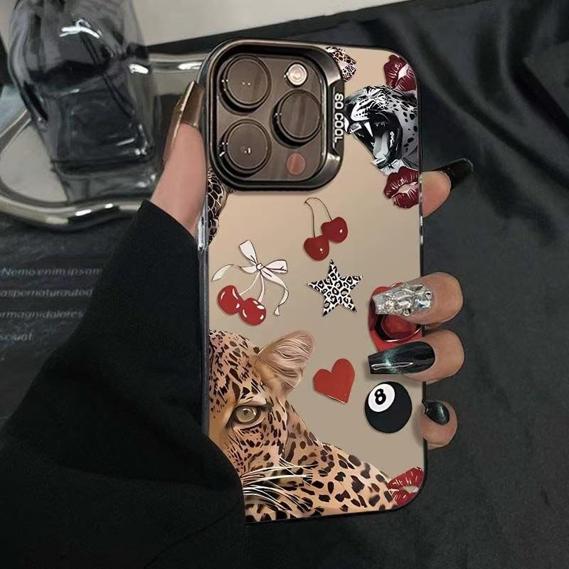 Leopard Cherry Pattern iPhone Case for iPhone 17, 16 Pro, 15 Pro, 14, Premium, and New Models (European and American Styles) iPhone 7