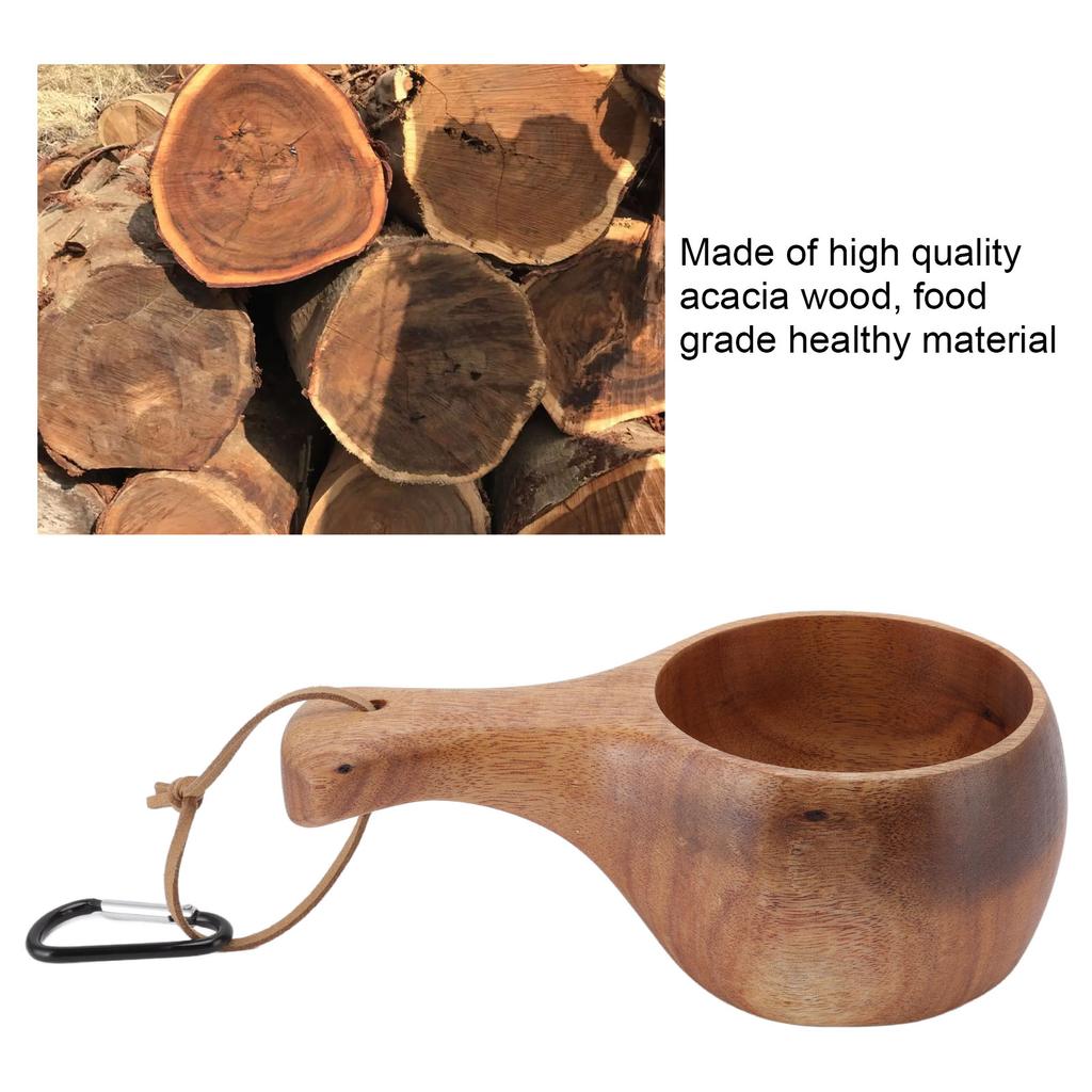 Nordischer Holzbecher für Outdoor-Camping, Wandern, Trinkbecher, tragbar, für Kaffee, Tee, Milch, Outdoor-Trinkbecher, tragbarer Holzbecher