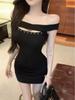 One-Shoulder Rivet Sleeveless Bandeau Dress - Slim Fit Black Summer Waist-Cinching Short Skirt
