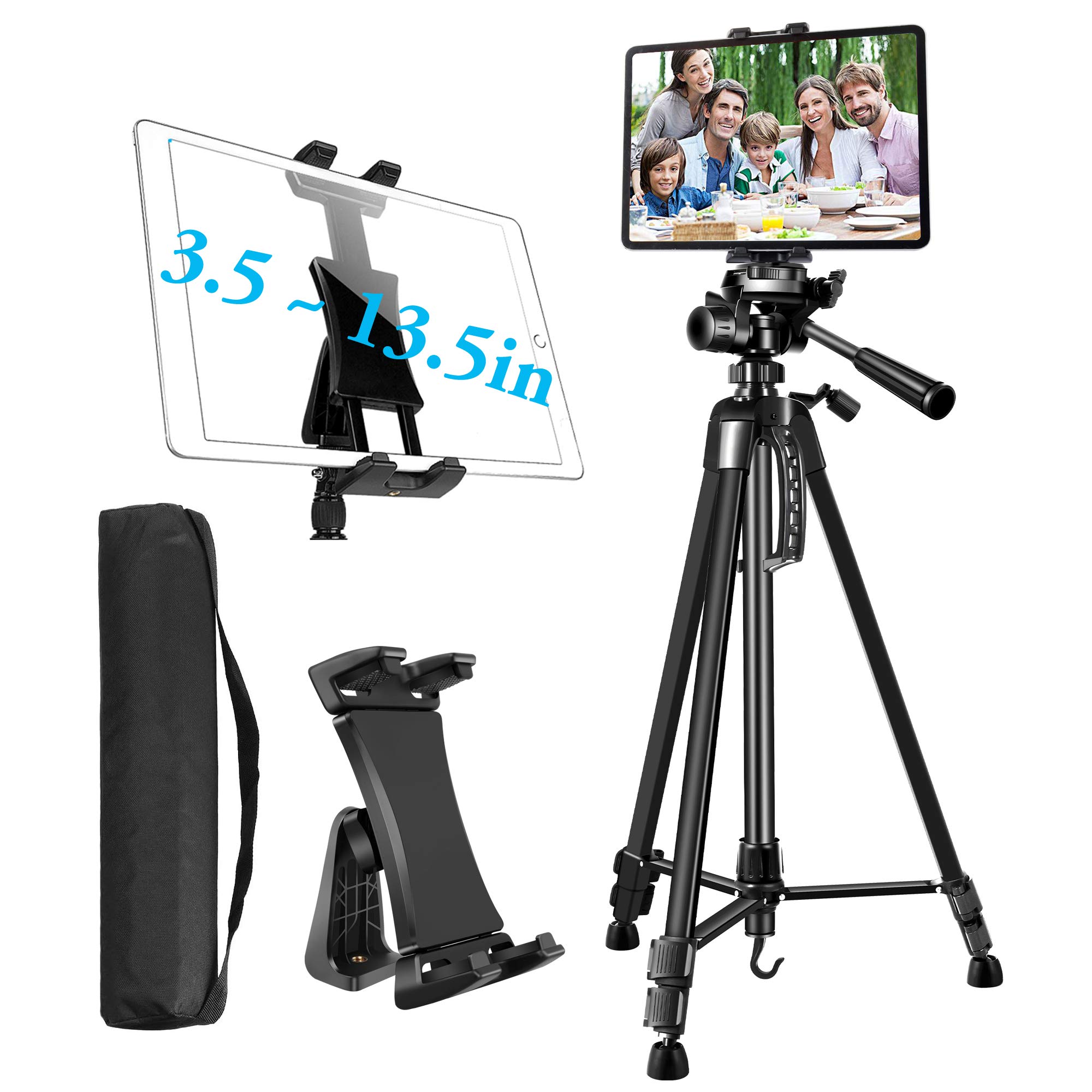 

Штатив для крепления на штативную стойку, совместимый с iPad Surface iPhone планшетами iPad, Планшет, Телефон, Камера, Держатель, Высота 60 дюймов, Pro, Air, Mini, 12.9, 11, чёрный