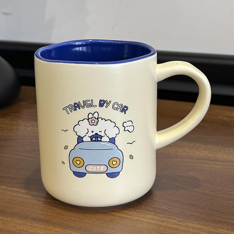 Cartoon Mug Puppy Ceramic Cup Cream Style with Spoon Household Couple Breakfast Cup Coffee Cup Birthday Gift