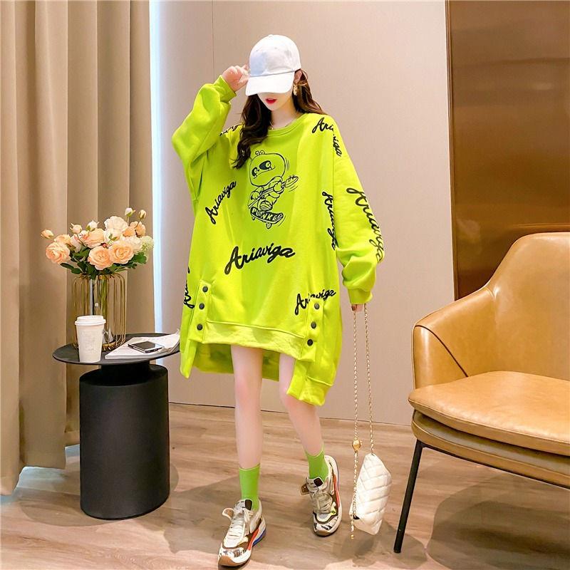 Taglie Forti Donna Autunno Vintage Felpa con Cappuccio Stampa Cartone Animato Larga Casual Manica Lunga Girocollo Streetwear Felpe Capispalla