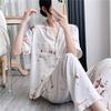 Korean version of sweet girl short-sleeved pajamas women's spring summer cotton and silk shirt collar can be worn outside loungewear princess