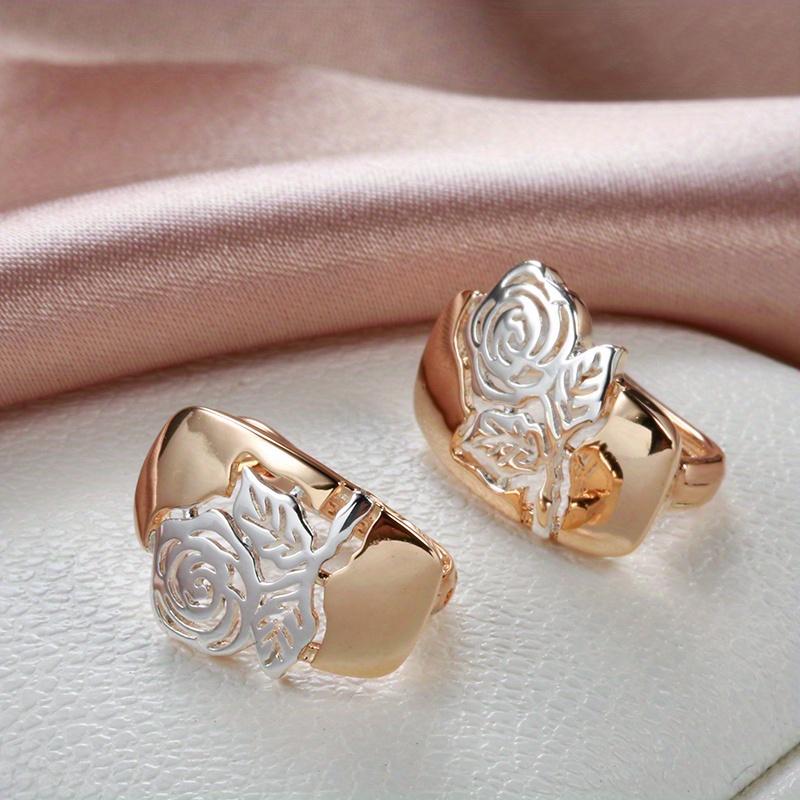 1 Paar Luxus Vintage Hohle Rose Blume Ohrringe für Frauen Golden & Silber Zwei Farben Täglich Mode Party Schmuck Valentinstag Geschenke