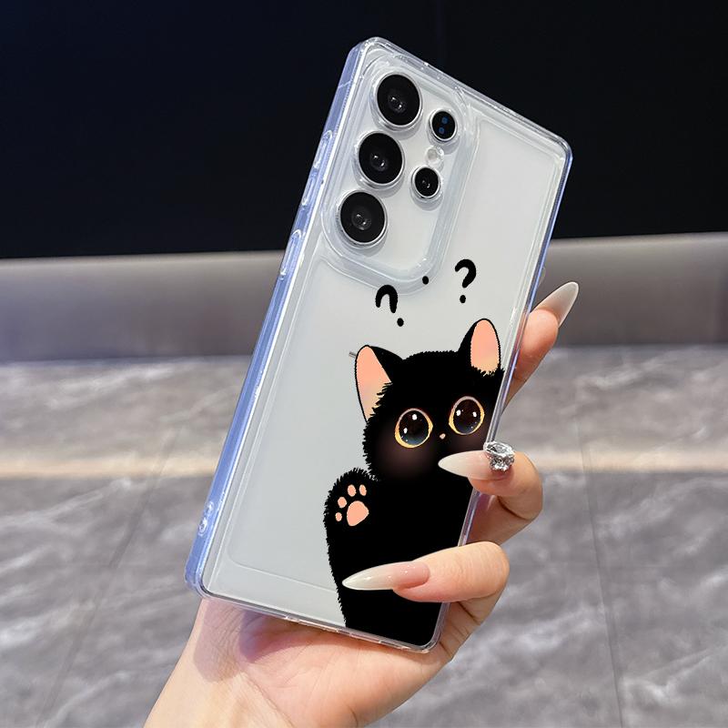 Cartoon problem cat Phone Case for Samsung A22 A23 A24 25 26 A31 32 33 34 35 50 51 52 53 54 55 71 72 73 Transparent Soft Covers