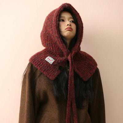 Winter Warm Korean Style Balaclava Hat Women's Lace Up Hat Scarf One-piece Hooded Scarf