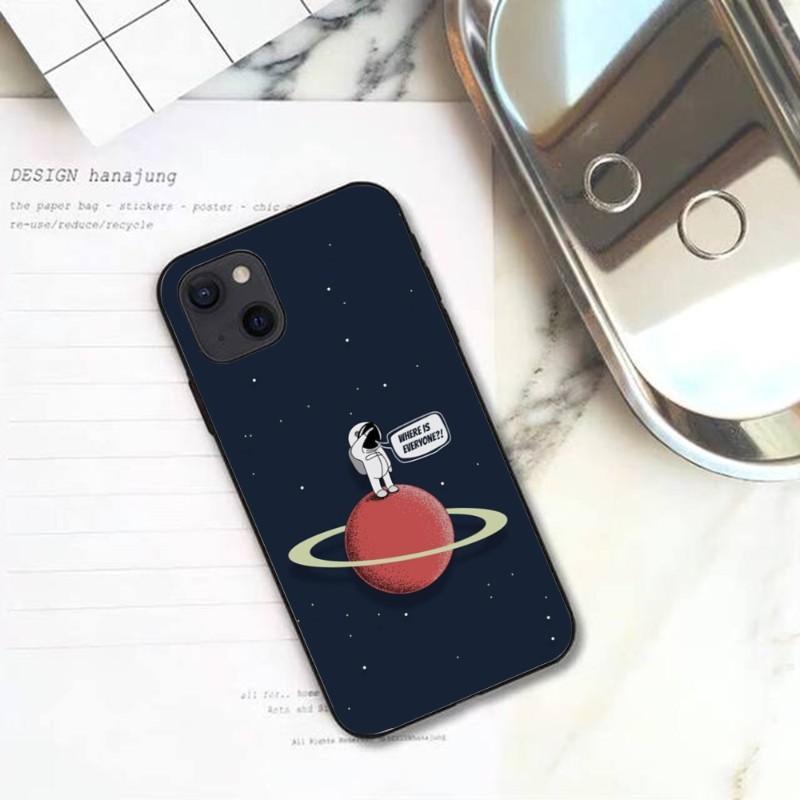 Cute Cartoon Astronaut Star Space Phone Case For IPhone 13 12 11 XS X 8 7 6 Plus Mini Pro Max SE 2022 Soft Black Phone Cover
