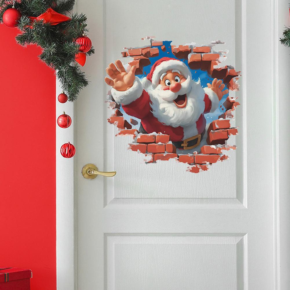 3D Cristmas Wall Stickers,Stanta Claus Decal,Santa Break Through Wall Stickers Decal for Toilet, Window Home Holiday Party Decor