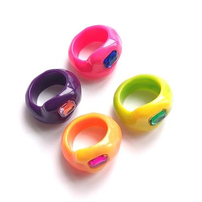 Aesthetic Candy Fun Resin Acrylic Imitated Crystal Geometric Round Classic Open Ring Fashion Irregular Rings Women Men Jewelry