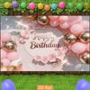 D Pink Floral Rose Gold Birthday Backdrop Glitter Balloon Themed Party Photography Background