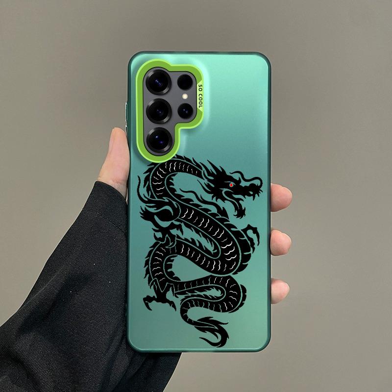 Color Phone Case For Samsung Galaxy S26 S25 S24 S23 S22 Ultra S20 S10 S21 FE 5G Plus Silver IMD Cover Black Dragon Fashion