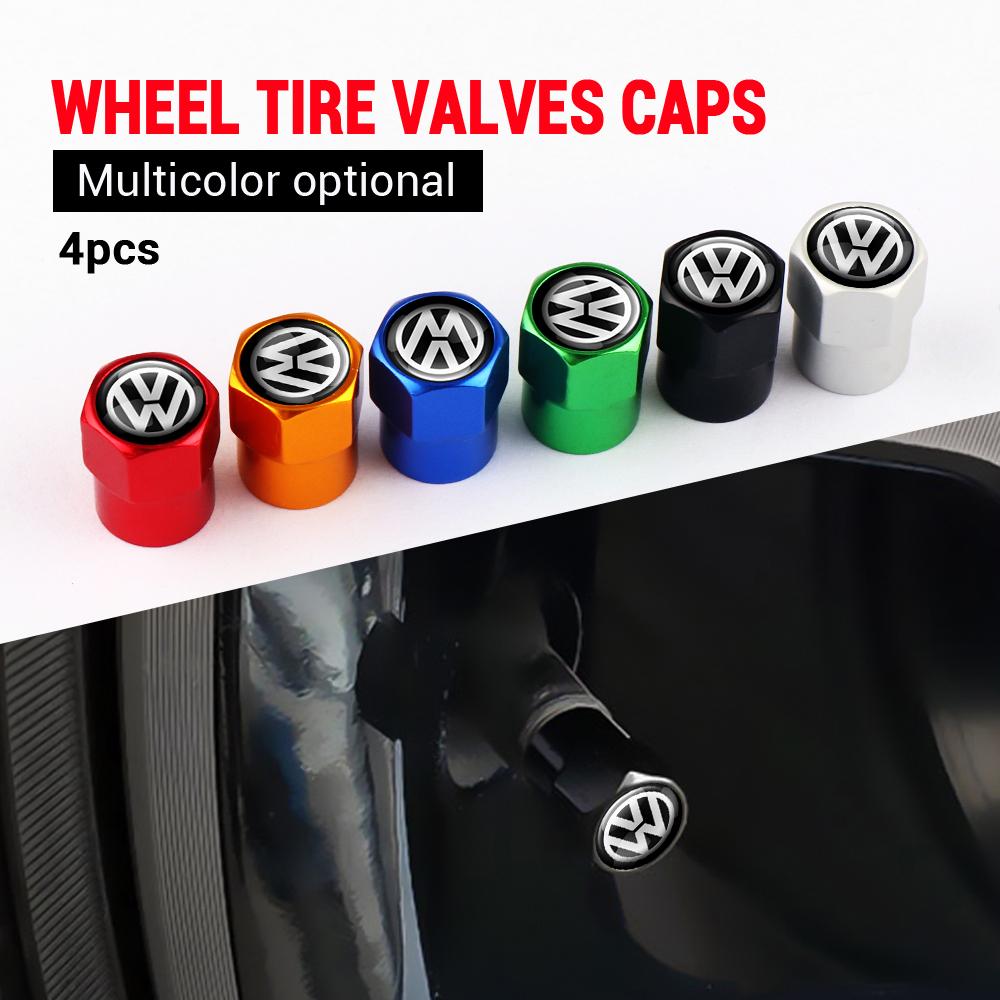 WHAQY1 4pcs Car Wheel Tire Valve Caps Stem Case With Logo Auto Styling For Volkwagen VW R-line R GTI Golf Passat Jetta Touran T-ROC MTM