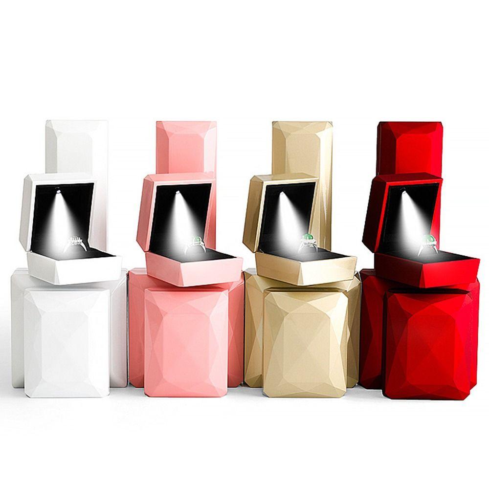 With LED Light Jewelry Storage Box Baking Paint Pendant Necklace Organizer  for Proposal Surprise